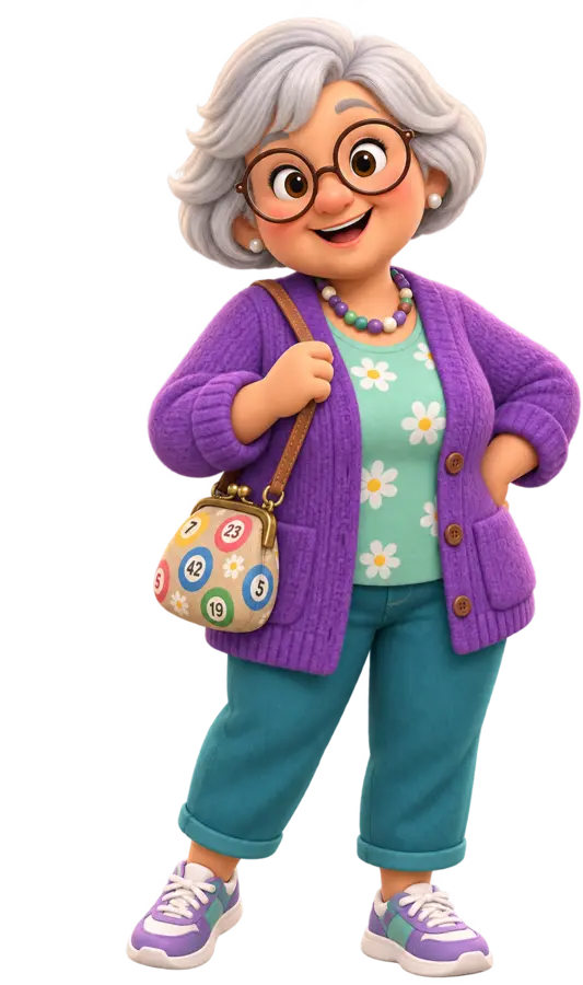 Nan holding her patterned handbag.