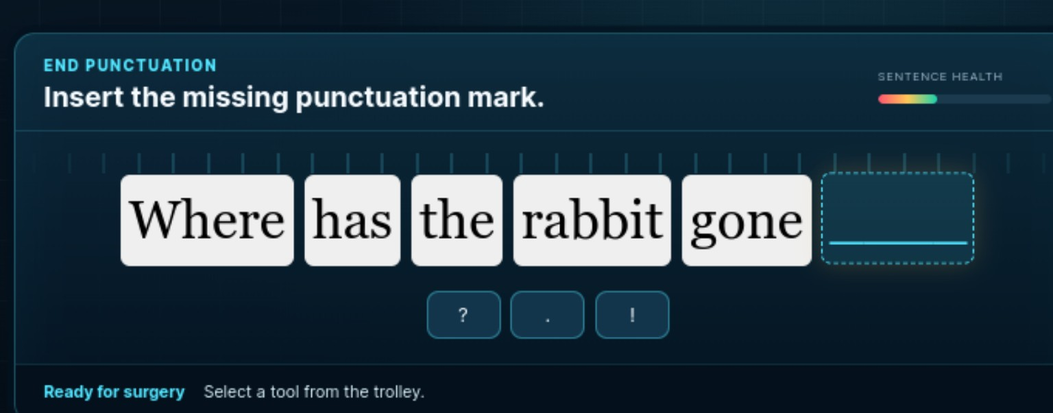 Sentence Surgery punctuation example with Nurse Paige and the instrument tray.