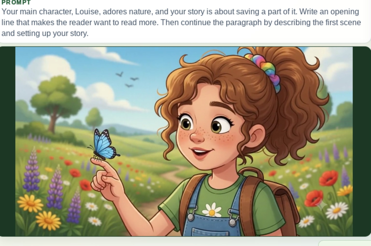 Louise watching a butterfly in the wildflower meadow.