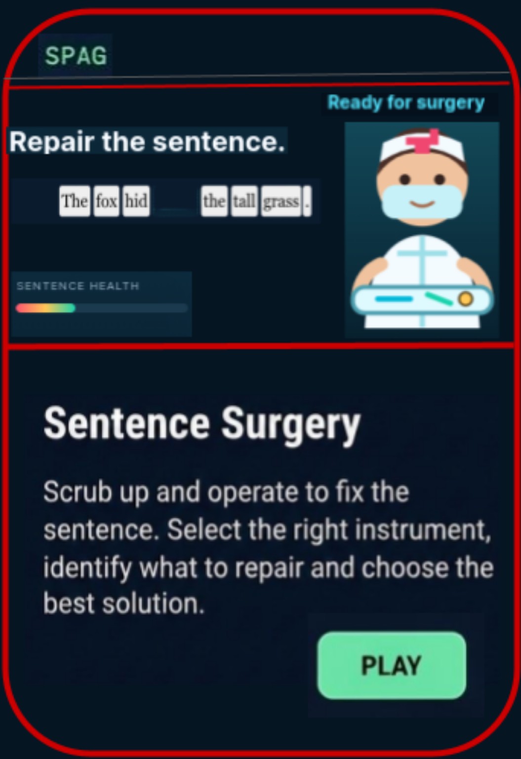 Sentence Surgery game card