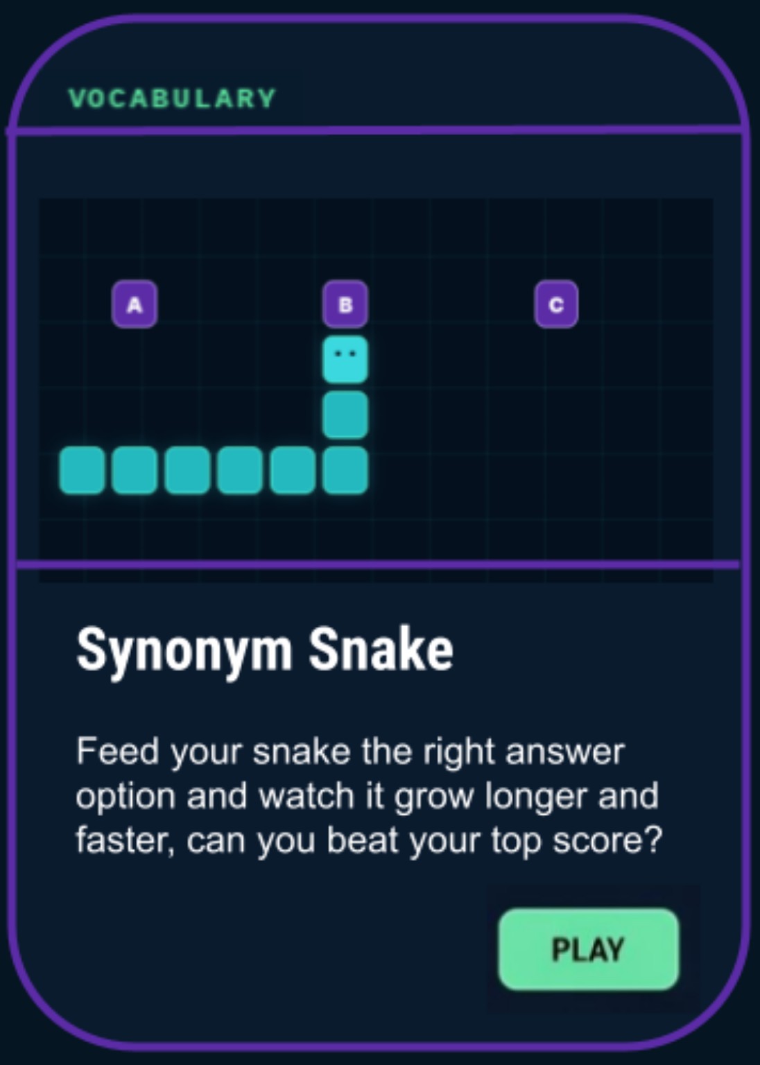 Synonym Snake game card